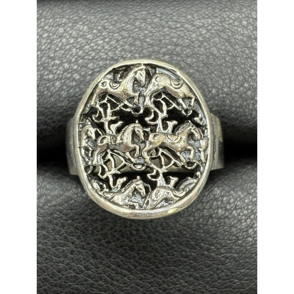 New Condition Sterling Silver Horse Signet Ring 10 Grams Size 12 F2
